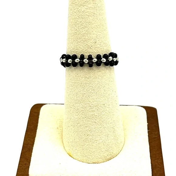 HAND CRAFTED Black and Silver Crystal Ring - Picture 3 of 3